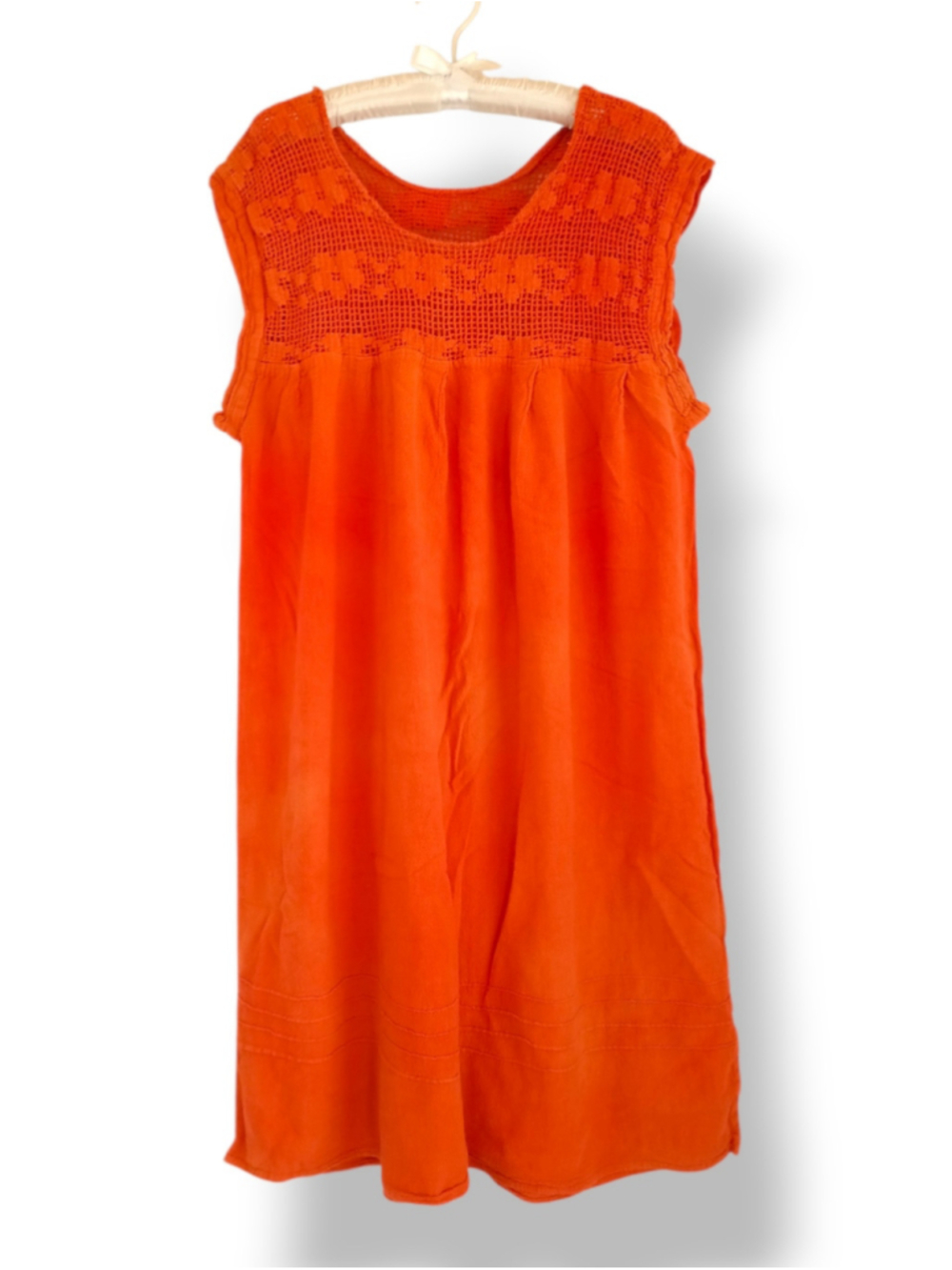 Orange Crochet Mini Dress summer beach sundress vintage Mexican folklore boho